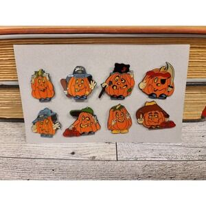 Lot of 8 Vintage Halloween Klein Jack O Lantern Pumpkin Silly Face Pin